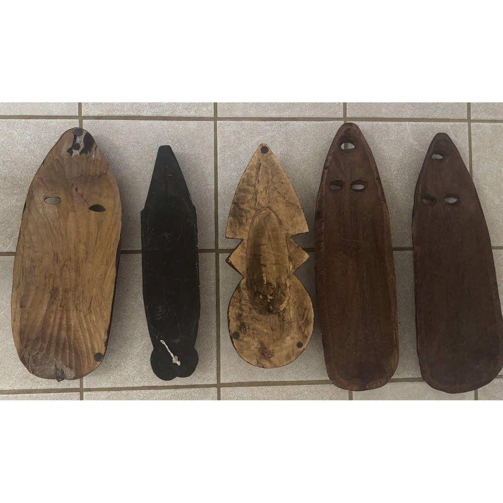 5* VTG HAND CARVED WOOD AFRICAN TRIBAL MASK GHANA LOT Bundle - Picture 2 of 10